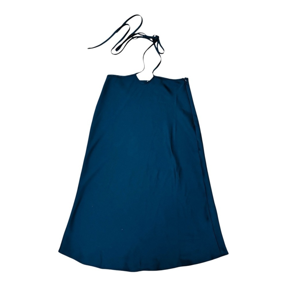 Blue Strapless Midi Dress with Tie Front